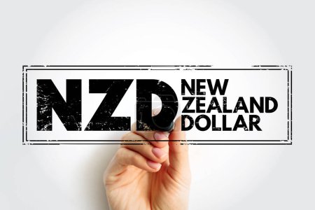 NZD - New Zealand Dollar acronym text stamp, concept background