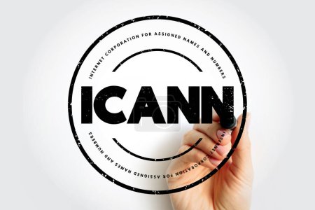 ICANN - Internet Corporation for Assigned Names and Numbers sigla de texto, fondo de concepto de tecnología