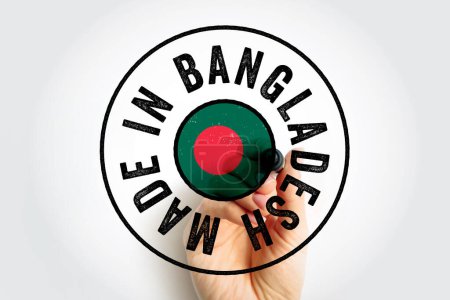 Sello de emblema de texto hecho en Bangladesh, fondo conceptual