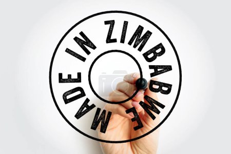 Sello de emblema de texto hecho en Zimbabue, fondo conceptual