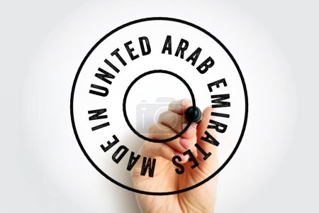 Hergestellt in den Vereinigten Arabischen Emiraten Textzeichen Stempel, Konzept Hintergrund
