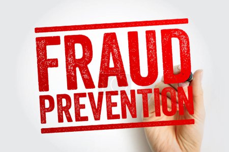 Betrugsprävention ist die Umsetzung einer Strategie, um betrügerische Transaktionen oder Bankgeschäfte aufzudecken und diese zu verhindern, Textstempelkonzept Hintergrund