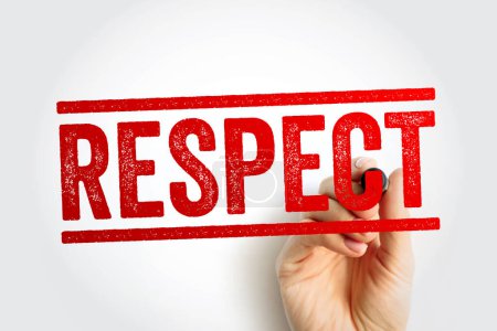 Respekt - Gefühl tiefer Bewunderung für jemanden oder etwas, das durch seine Fähigkeiten, Qualitäten oder Leistungen hervorgerufen wird, Textbegriffsstempel
