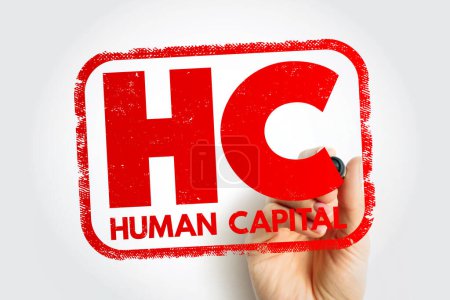 Téléchargez les photos : HC Capital humain - valeur économique de l'expérience et des compétences d'un travailleur, texte de l'acronyme timbre - en image libre de droit