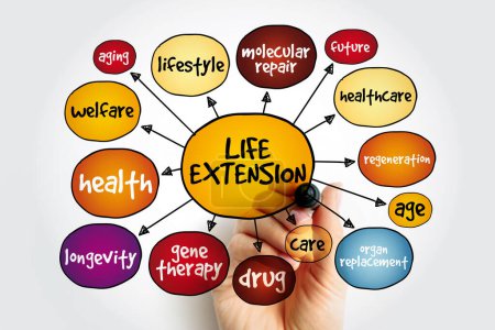 Life extension mind map, concept for presentations and reports