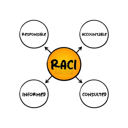 Illustration for RACI Responsibility Matrix - Responsible, Accountable, Consulted, Informed mind map acronym, business concept for presentations and reports - Royalty Free Image