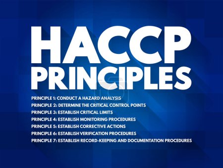 Illustration for HACCP PRINCIPLES, identification, evaluation, and control of food safety hazards based on the following seven principles, text concept for presentations and reports - Royalty Free Image