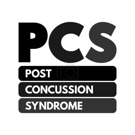 Ilustración de PCS Síndrome post-conmoción cerebral - conjunto de síntomas que pueden continuar durante semanas o más después de una conmoción cerebral, acrónimo de concepto médico para presentaciones e informes - Imagen libre de derechos