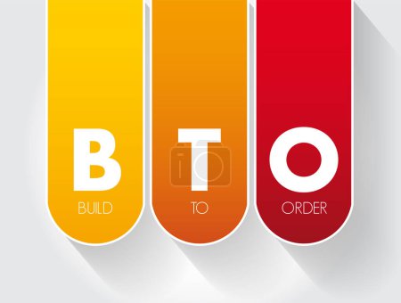 Téléchargez les illustrations : BTO Build to Order approche de production où les produits ne sont pas construits jusqu'à ce qu'une commande confirmée pour les produits est reçue, concept de texte d'acronyme pour les présentations et les rapports - en licence libre de droit