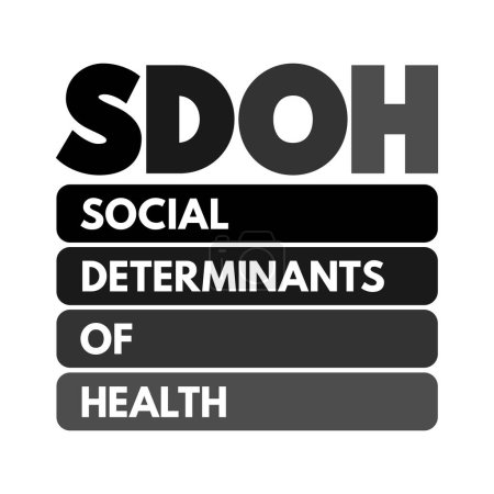 Téléchargez les illustrations : SDOH Déterminants sociaux de la santé - conditions économiques et sociales qui influencent les différences individuelles et collectives dans l "état de santé, concept d'acronyme pour les présentations et les rapports - en licence libre de droit