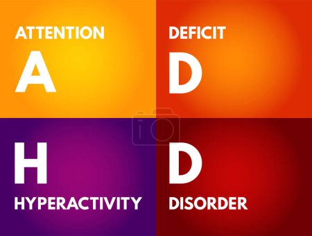 Ilustración de TDAH Trastorno por Déficit de Atención e Hiperactividad - Trastorno cerebral que afecta la forma en que usted presta atención, se queda quieto y controla su comportamiento. - Imagen libre de derechos