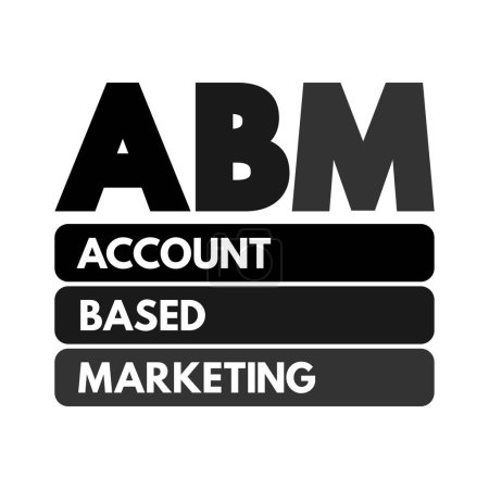 Illustration for ABM Account Based Marketing - business marketing strategy that concentrates resources on a set of target accounts within a market, acronym text concept background - Royalty Free Image