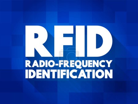 Ilustración de Identificación por radiofrecuencia RFID - campos electromagnéticos para identificar automáticamente y rastrear etiquetas adjuntas a objetos, fondo de concepto de texto - Imagen libre de derechos