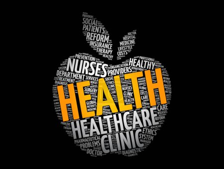 Illustration for Health apple word cloud collage, concept background - Royalty Free Image