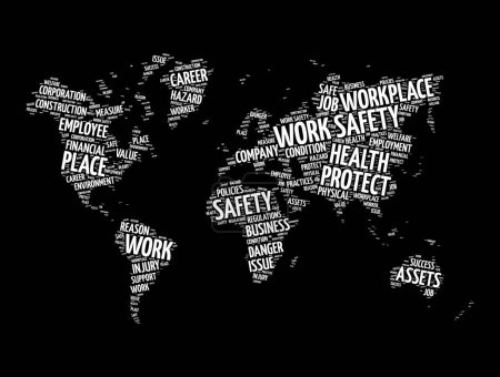 Illustration for Work Safety word cloud in shape of world map, business concept background - Royalty Free Image