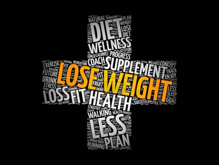 Illustration for Lose Weight word cloud, health cross concept background - Royalty Free Image