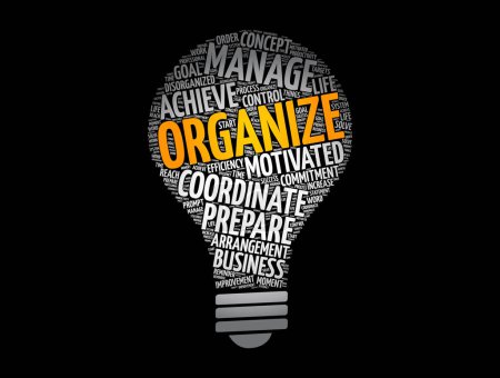 Illustration for ORGANIZE light bulb word cloud collage, business concept background - Royalty Free Image