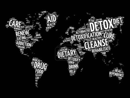 Illustration for DETOX word cloud in shape of world map, health concept background - Royalty Free Image