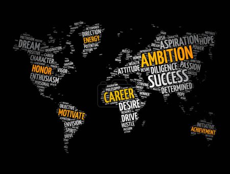Illustration for Ambition word cloud in shape of world map, concept background - Royalty Free Image