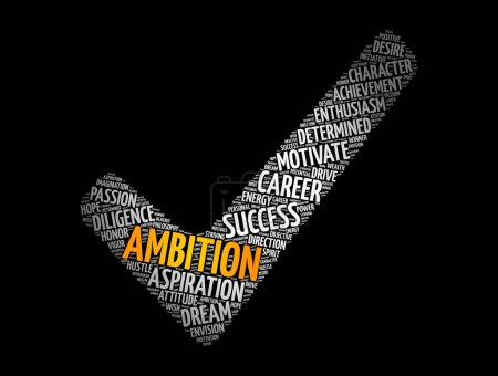 Illustration for Ambition check mark word cloud collage, concept background - Royalty Free Image