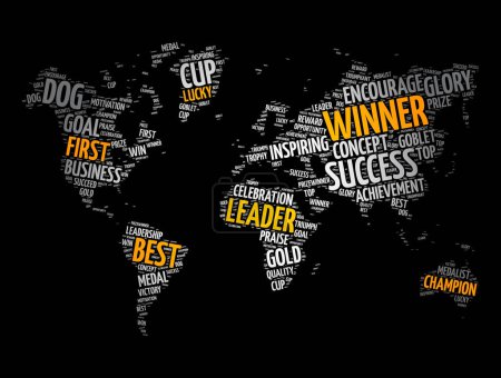 Illustration for Winner word cloud in shape of world map, concept background - Royalty Free Image