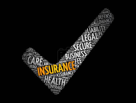 Illustration for Insurance check mark word cloud collage, concept background - Royalty Free Image