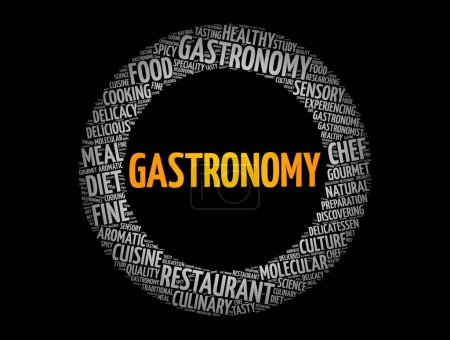 Ilustración de Gastronomía palabra nube collage, concepto de fondo - Imagen libre de derechos