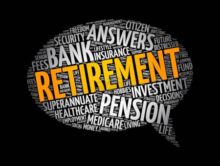Illustration for Retirement message bubble word cloud collage, concept background - Royalty Free Image