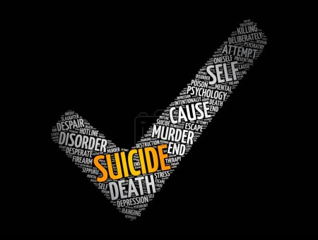 Ilustración de Suicidio marca de verificación palabra nube collage, concepto de fondo - Imagen libre de derechos