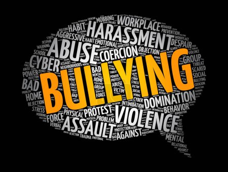Ilustración de Bullying mensaje burbuja palabra nube collage, fondo concepto social - Imagen libre de derechos