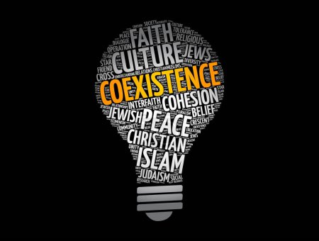 Illustration for Coexistence bulb word cloud collage, concept background - Royalty Free Image