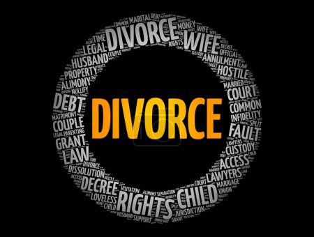 Illustration for Divorce - canceling or reorganizing of the legal duties and responsibilities of marriage, word cloud concept background - Royalty Free Image