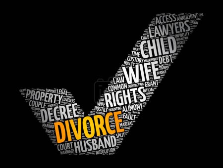 Illustration for Divorce check mark word cloud collage, concept background - Royalty Free Image