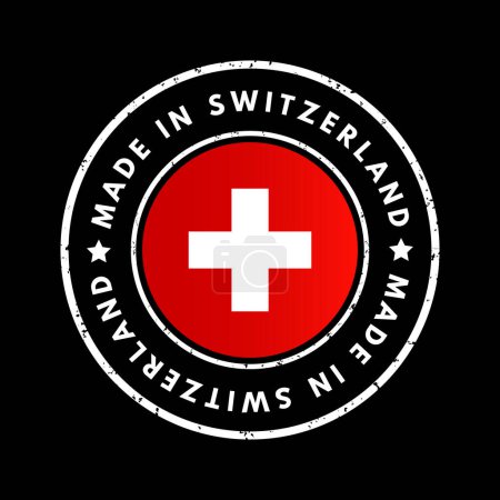 Ilustración de Hecho en Suiza emblema de texto de la insignia, fondo concepto - Imagen libre de derechos