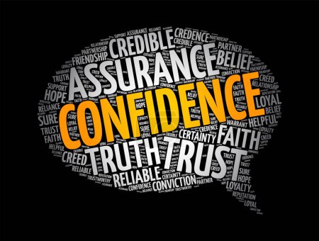 Illustration for Confidence message bubble word cloud collage, concept background - Royalty Free Image