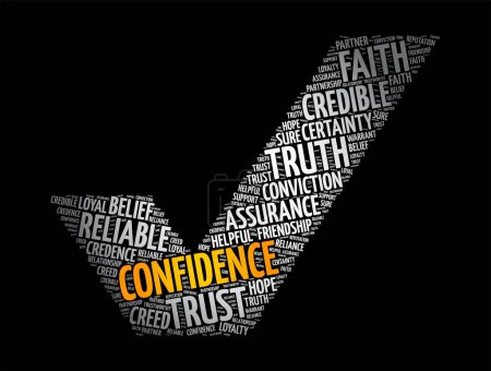 Illustration for Confidence check mark word cloud collage, concept background - Royalty Free Image