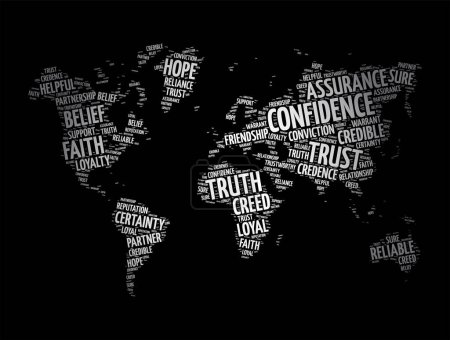 Illustration for Confidence word cloud in shape of world map, concept background - Royalty Free Image