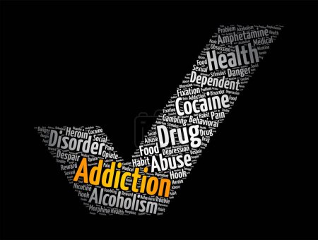 Ilustración de Marca de verificación de adicción palabra nube collage, fondo concepto de salud - Imagen libre de derechos