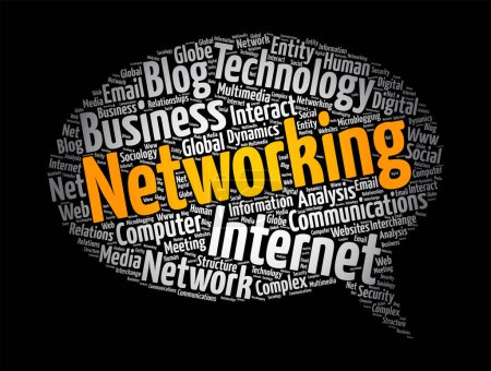 Networking message bubble word cloud collage, technology concept background