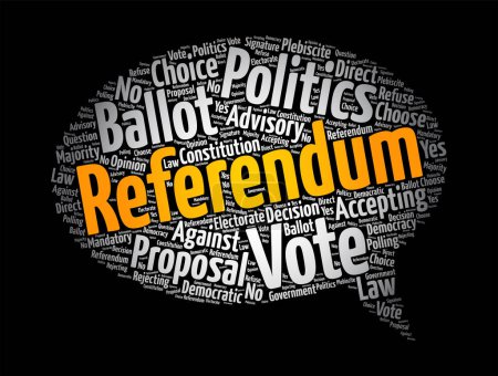 Illustration for Referendum - direct vote by the electorate on a proposal, law, or political issue, message bubble word cloud concept background - Royalty Free Image