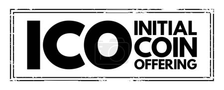 Ilustración de ICO Initial Coin Offering - type of funding using cryptocurrencies, acronym text concept stamp - Imagen libre de derechos
