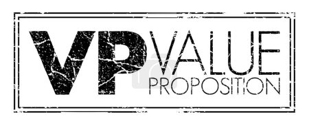 Illustration for VP - Value Proposition is a promise of value to be delivered, communicated, and acknowledged, acronym concept stamp - Royalty Free Image