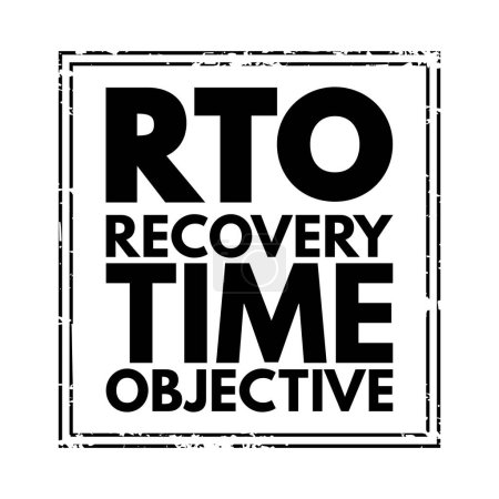 Objectif de temps de récupération RTO quantité de temps réel doit restaurer ses processus à un niveau de service acceptable après une catastrophe, concept de timbre texte acronyme pour les présentations et les rapports