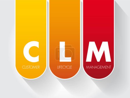 Illustration for CLM - Customer Lifecycle Management is the measurement of multiple customer-related metrics, which, when analyzed for a period of time, indicate performance of a business, acronym text concept - Royalty Free Image