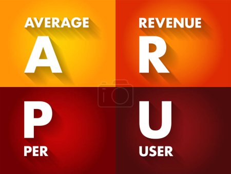 Téléchargez les illustrations : ARPU Revenu moyen par utilisateur - revenu total divisé par le nombre d'abonnés, concept de texte d'acronyme arrière-plan - en licence libre de droit