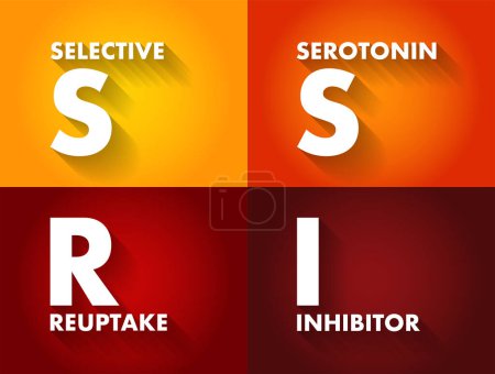 Illustration for SSRI Selective Serotonin Reuptake Inhibitor - class of drugs that are typically used as antidepressants in the treatment of major depressive disorders, acronym text concept background - Royalty Free Image