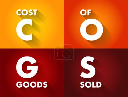 Ilustración de COGS Costo de los bienes vendidos - valor en libros de los bienes vendidos durante un período determinado, acrónimo de fondo de concepto de texto - Imagen libre de derechos