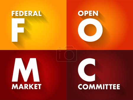 Illustration for FOMC Federal Open Market Committee acronym - committee within the Federal Reserve System, conducts monetary policy for the U.S. central bank, text concept background - Royalty Free Image