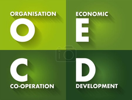 Illustration for OECD Organisation for Economic Co-operation and Development - global policy forum that promotes policies to improve the economic and social well-being of people, acronym text concept - Royalty Free Image