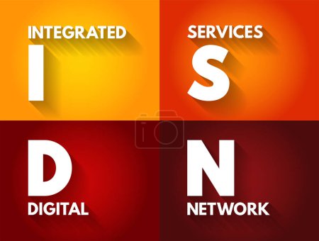 Illustration for ISDN Integrated Services Digital Network - set of communication standards for simultaneous digital transmission of data over the digitalised circuits of telephone network, acronym text concept - Royalty Free Image